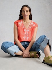 White Stuff Red Fliss Floral Top - Image 2 of 6