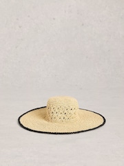 White Stuff Natural Wide Brim Crochet Hat - Image 1 of 2