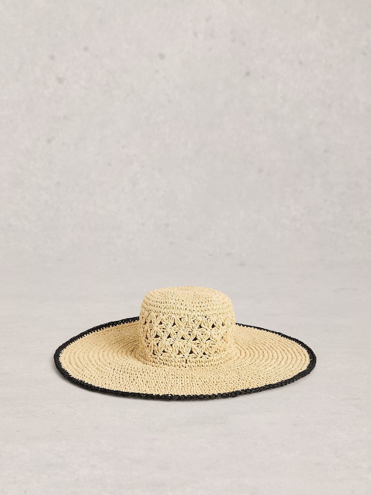 White Stuff Natural Wide Brim Crochet Hat - Image 1 of 2