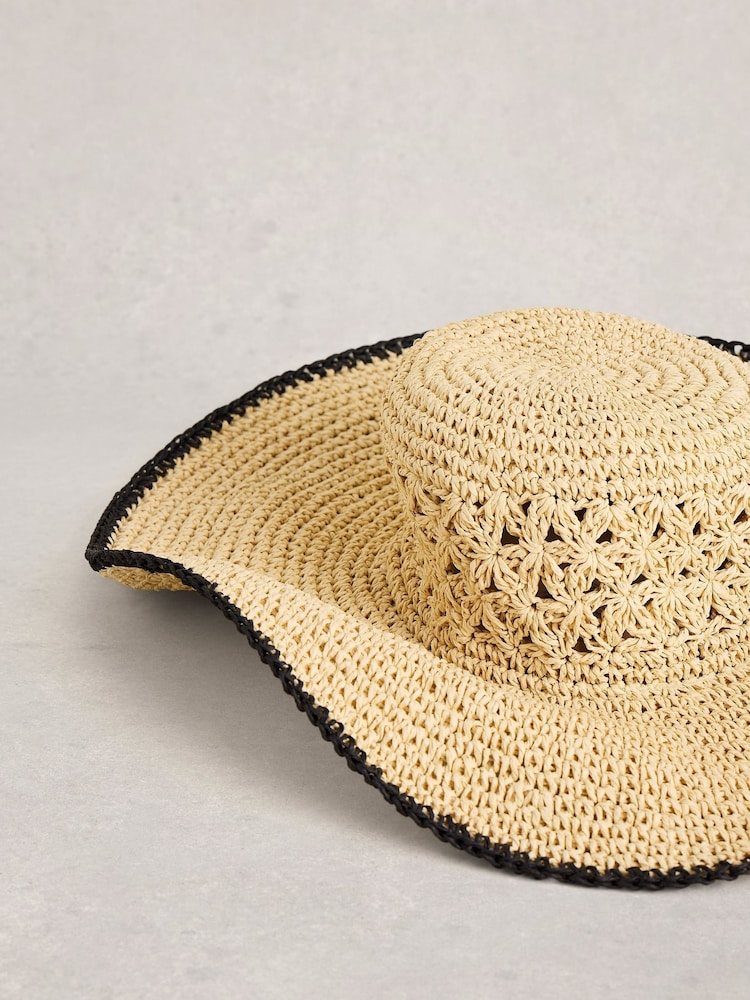 White Stuff Natural Wide Brim Crochet Hat - Image 2 of 2