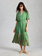 White Stuff Green Yuki Midi Dress - Image 1 of 6