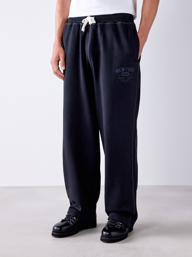 Black Loopback Relax Fit Graphic Joggers - Image 1 of 6 Black Loopback Relax Fit Graphic Joggers - Image 1 of 6