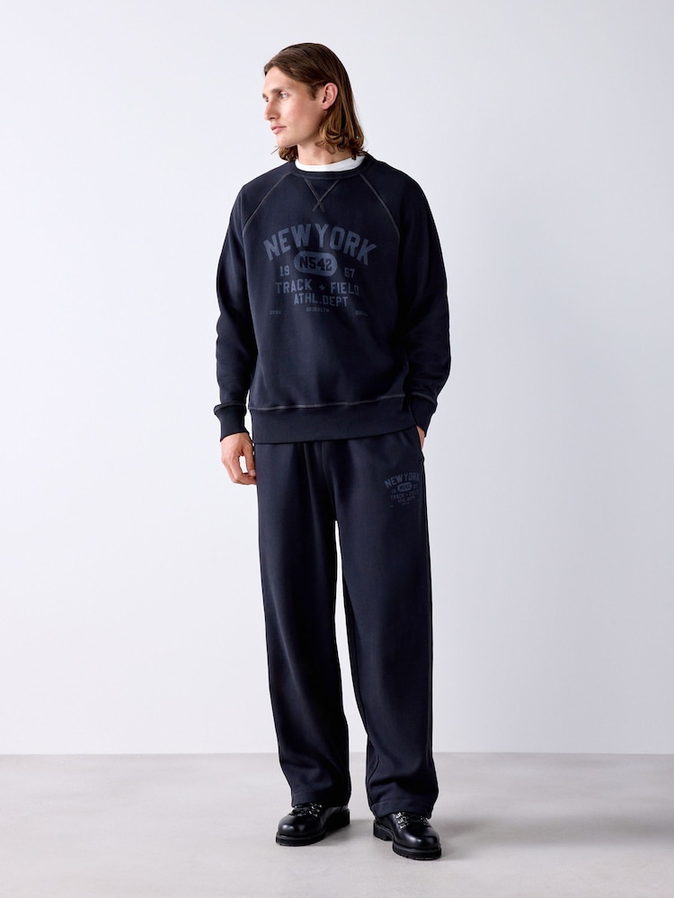 Black Loopback Relax Fit Graphic Joggers - Image 6 of 6 Black Loopback Relax Fit Graphic Joggers - Image 6 of 6