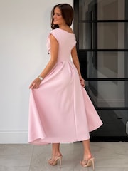 Girl In Mind Pink Betty Asymmetric Neckline Skater Dress - Image 2 of 5
