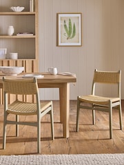 Set of 2 Sage Green Otto Rattan Wood Dining Chairs - Image 1 of 7