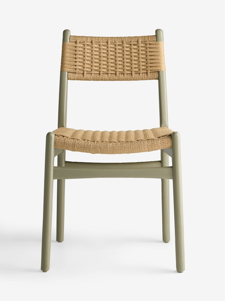 Set of 2 Sage Green Otto Rattan Wood Dining Chairs - Image 2 of 7