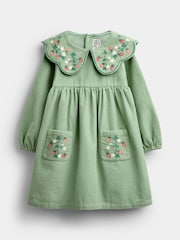 Jojo Maman Bébé Sage Green Strawberry Embroidered Collar Cord Dress - Image 1 of 4