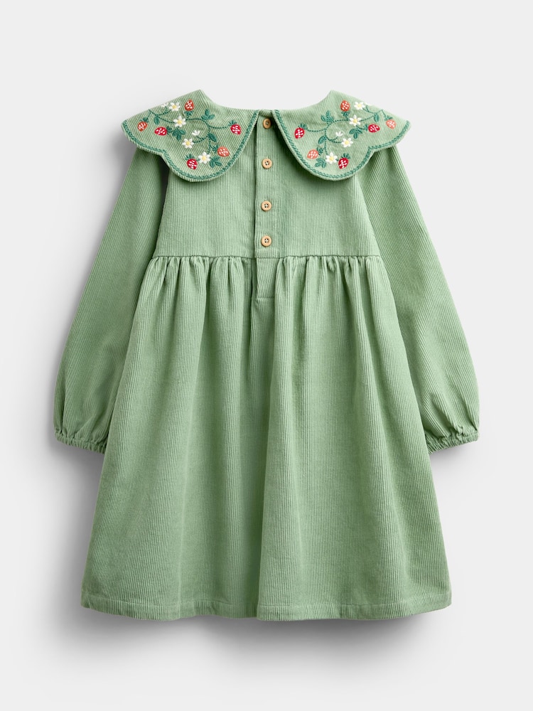 Jojo Maman Bébé Sage Green Strawberry Embroidered Collar Cord Dress - Image 2 of 4 Jojo Maman Bébé Sage Green Strawberry Embroidered Collar Cord Dress - Image 2 of 4