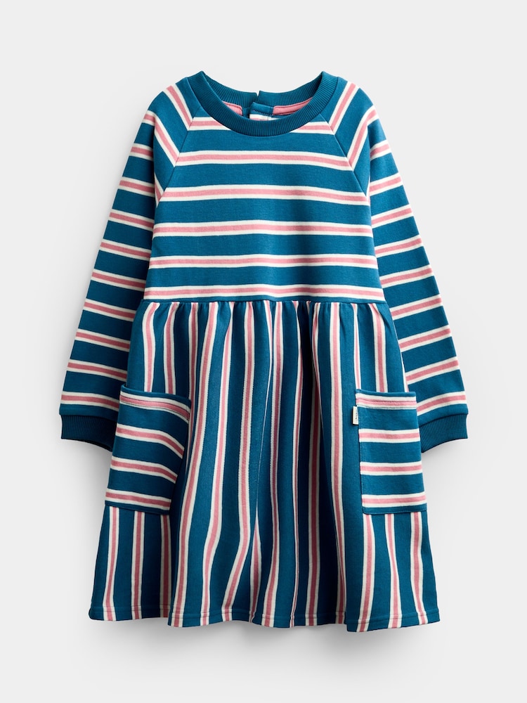 JoJo Maman Bébé Blue Stripe Long Sleeve Jersey Dress - Image 1 of 4 JoJo Maman Bébé Blue Stripe Long Sleeve Jersey Dress - Image 1 of 4