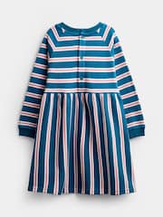 JoJo Maman Bébé Blue Stripe Long Sleeve Jersey Dress - Image 2 of 4