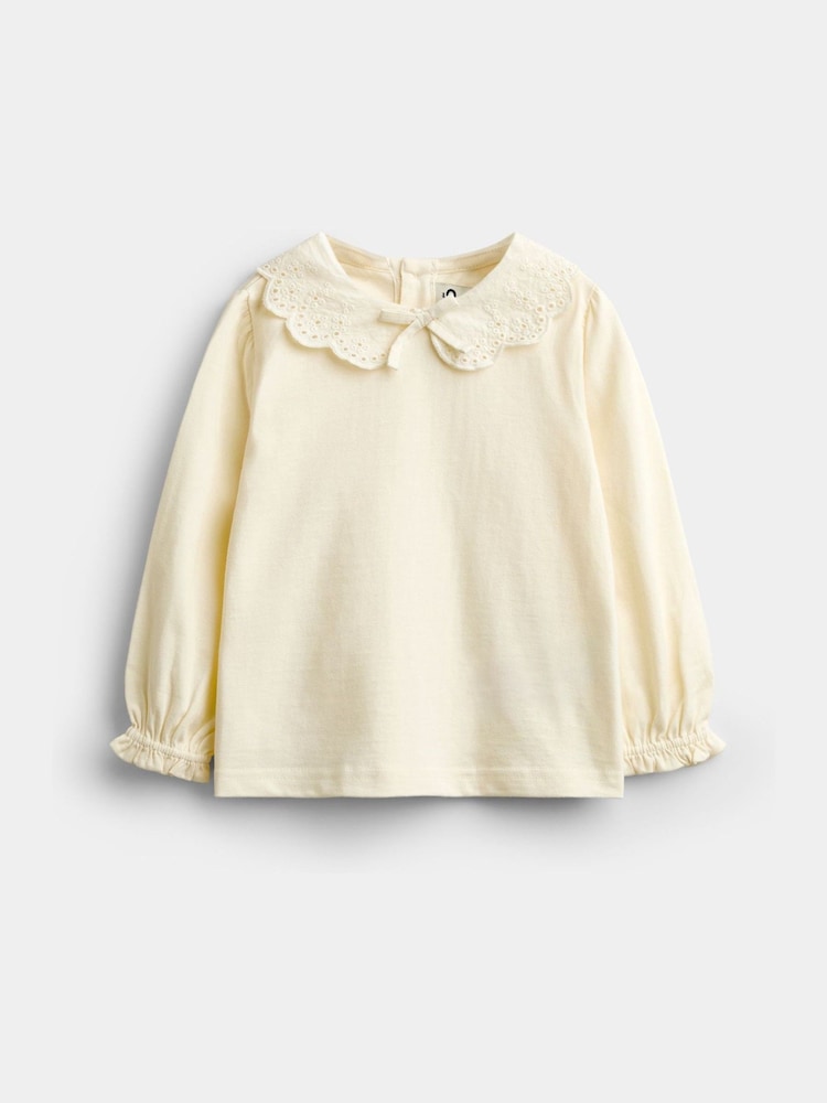 JoJo Maman Bébé Ivory Broderie Collar Top - Image 1 of 4 JoJo Maman Bébé Ivory Broderie Collar Top - Image 1 of 4