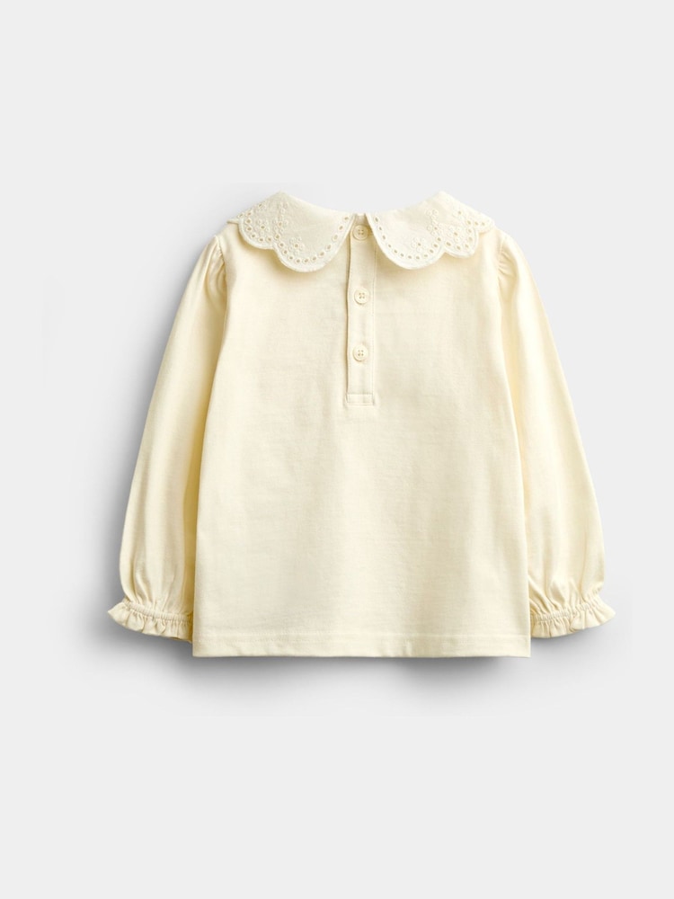 JoJo Maman Bébé Ivory Broderie Collar Top - Image 2 of 4 JoJo Maman Bébé Ivory Broderie Collar Top - Image 2 of 4
