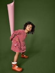 JoJo Maman Bébé Rust Orange Mushroom Chain Stitch Jersey Dress - Image 1 of 6
