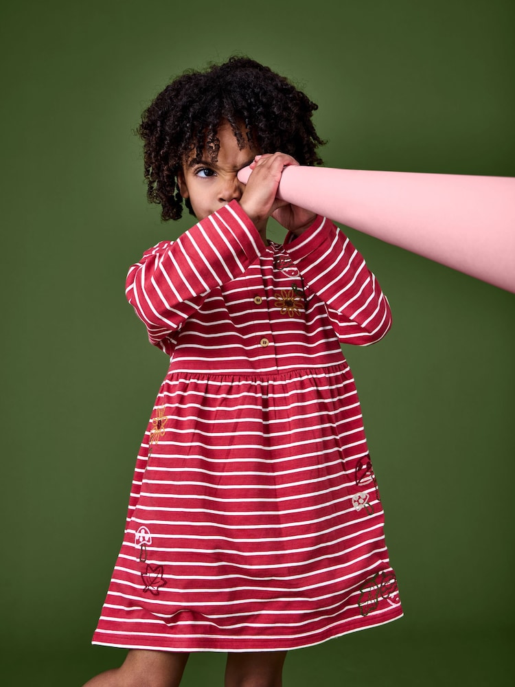 JoJo Maman Bébé Rust Orange Mushroom Chain Stitch Jersey Dress - Image 2 of 6 JoJo Maman Bébé Rust Orange Mushroom Chain Stitch Jersey Dress - Image 2 of 6