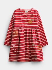 JoJo Maman Bébé Rust Orange Mushroom Chain Stitch Jersey Dress - Image 3 of 6