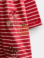 JoJo Maman Bébé Rust Orange Mushroom Chain Stitch Jersey Dress - Image 6 of 6
