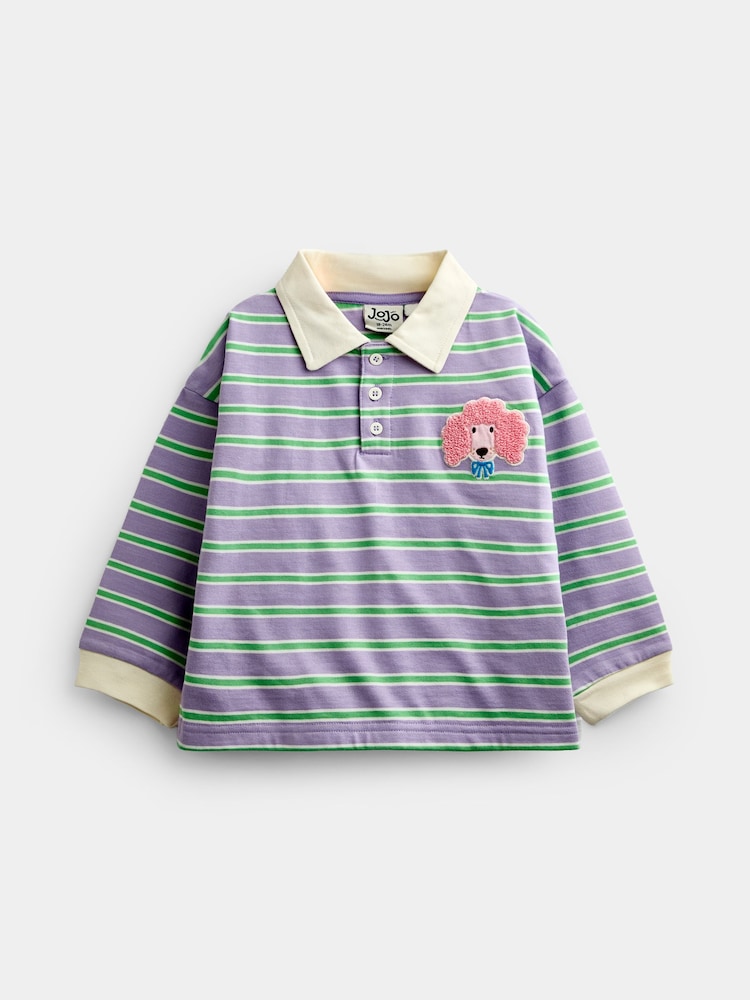 JoJo Maman Bébé Lilac Purple Dog Appliqué Rugby Shirt - Image 1 of 4 JoJo Maman Bébé Lilac Purple Dog Appliqué Rugby Shirt - Image 1 of 4