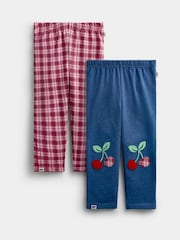 JoJo Maman Bébé Blue Marl Cherry Gingham 2 -Pack Appliqué & Check Leggings - Image 1 of 7