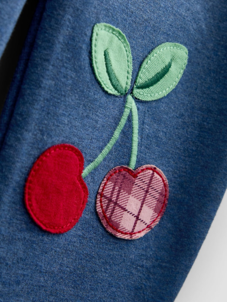 JoJo Maman Bébé Blue Marl Cherry Gingham 2 -Pack Appliqué & Check Leggings - Image 7 of 7