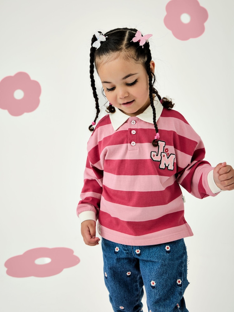 JoJo Maman Bébé Pink Stripe Appliqué Rugby Shirt - Image 1 of 5 JoJo Maman Bébé Pink Stripe Appliqué Rugby Shirt - Image 1 of 5
