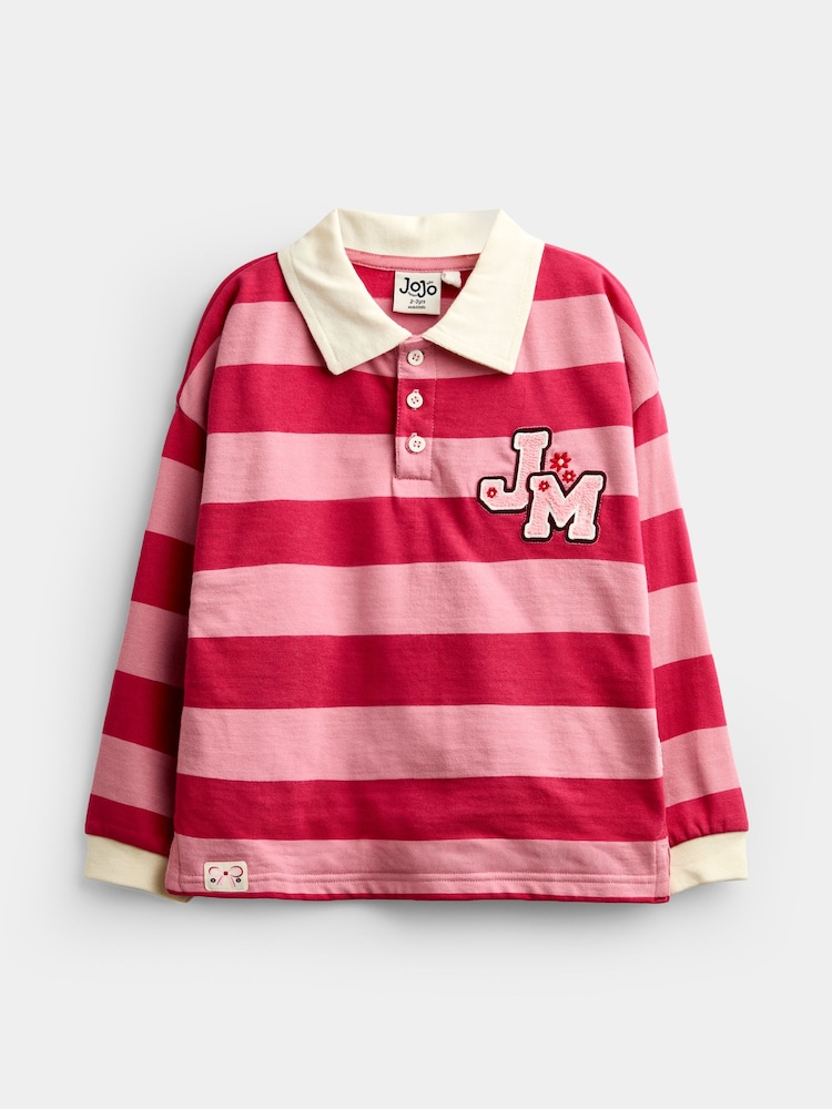 JoJo Maman Bébé Pink Stripe Appliqué Rugby Shirt - Image 2 of 5 JoJo Maman Bébé Pink Stripe Appliqué Rugby Shirt - Image 2 of 5
