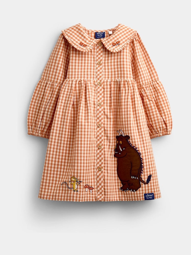 Jojo Maman Bébé Rust Orange Gingham The Gruffalo Button Through Dress - Image 1 of 4 Jojo Maman Bébé Rust Orange Gingham The Gruffalo Button Through Dress - Image 1 of 4