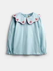 Jojo Maman Bébé Light Blue Flowers Embroidered Collar Top - Image 1 of 4