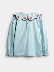 Jojo Maman Bébé Light Blue Flowers Embroidered Collar Top - Image 2 of 4