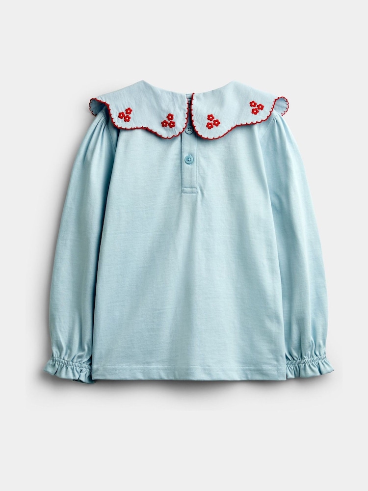 Jojo Maman Bébé Light Blue Flowers Embroidered Collar Top - Image 2 of 4 Jojo Maman Bébé Light Blue Flowers Embroidered Collar Top - Image 2 of 4