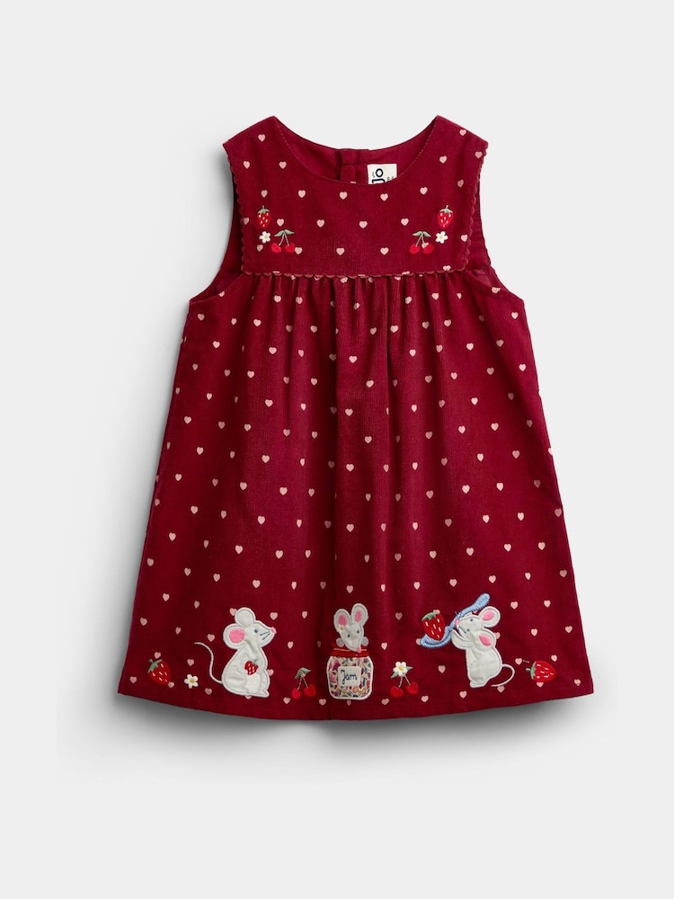 JoJo Maman Bébé Burgundy Red Mouse Appliqué Cord Dress - Image 1 of 4