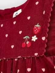 JoJo Maman Bébé Burgundy Red Mouse Appliqué Cord Dress - Image 3 of 4