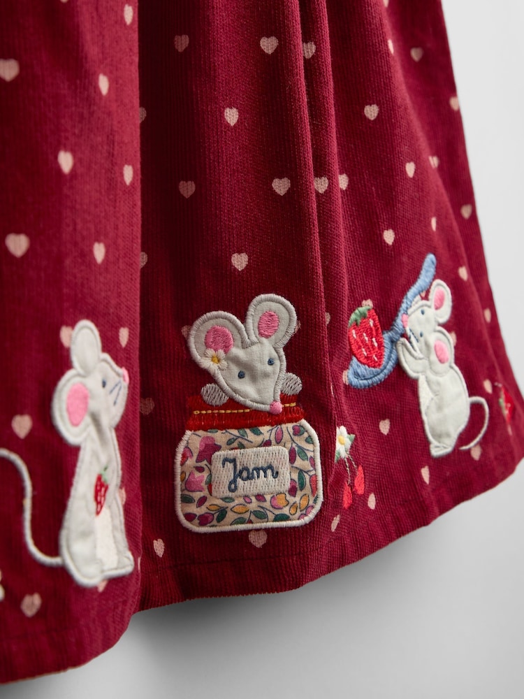JoJo Maman Bébé Burgundy Red Mouse Appliqué Cord Dress - Image 4 of 4