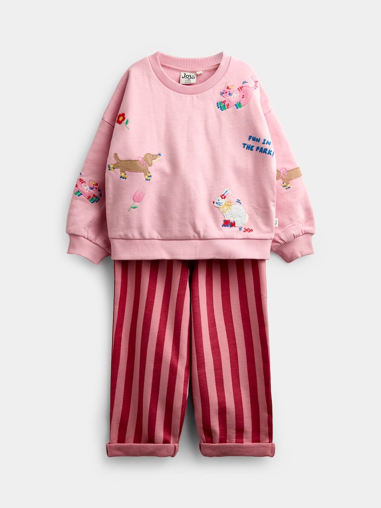 JoJo Maman Bébé Light Pink Pet Applique Sweatshirt And Joggers Set - Image 1 of 5 JoJo Maman Bébé Light Pink Pet Applique Sweatshirt And Joggers Set - Image 1 of 5