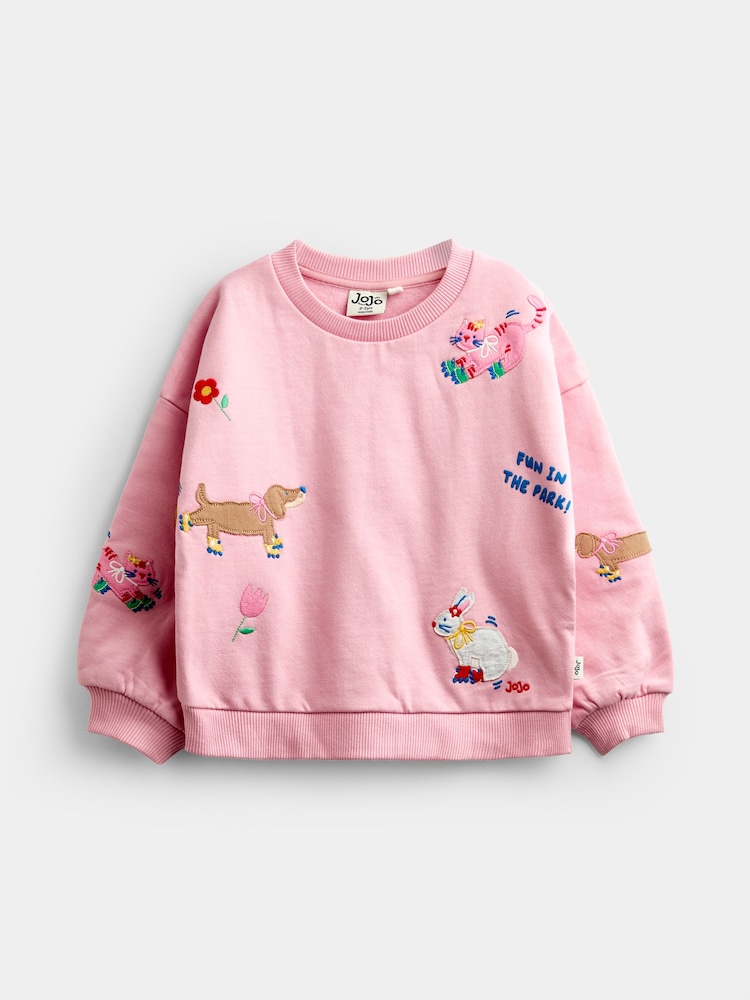 JoJo Maman Bébé Light Pink Pet Applique Sweatshirt And Joggers Set - Image 2 of 5 JoJo Maman Bébé Light Pink Pet Applique Sweatshirt And Joggers Set - Image 2 of 5