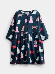 JoJo Maman Bébé Navy Blue Dog Print Button Front Dress - Image 1 of 4