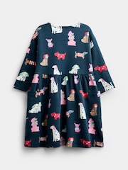 JoJo Maman Bébé Navy Blue Dog Print Button Front Dress - Image 2 of 4