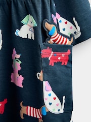 JoJo Maman Bébé Navy Blue Dog Print Button Front Dress - Image 3 of 4