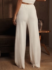 B by Ted Baker Cream Wool Cashmere Blend Lounge Trousers with Lace - Image 3 de 4