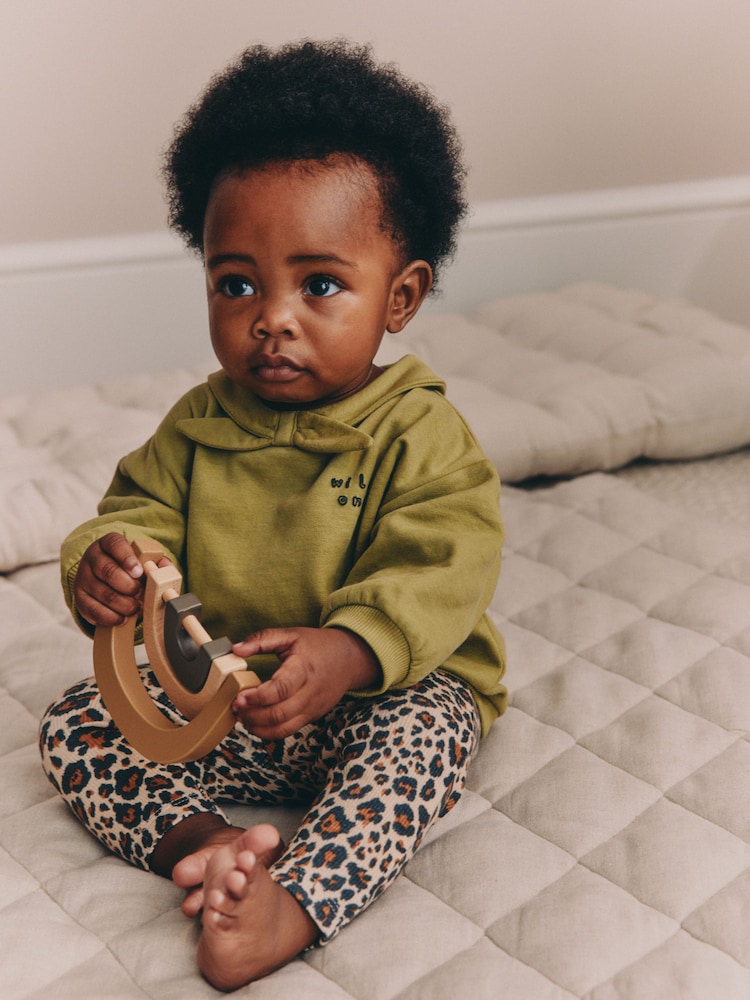 Green / Leopard Baby Sweat Top And Wide Leg Leggings 2 Piece Set (0mths-2yrs) - Image 1 of 4 Green / Leopard Baby Sweat Top And Wide Leg Leggings 2 Piece Set (0mths-2yrs) - Image 1 of 4
