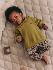 Green / Leopard Baby Sweat Top And Wide Leg Leggings 2 Piece Set (0mths-2yrs) - Image 2 of 4