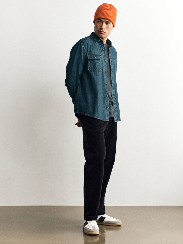 Charcoal Straight Fit Corduroy Chino Trousers - Image 1 of 9