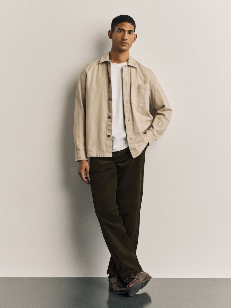 Khaki Straight Fit Corduroy Chino Trousers - Image 1 of 9
