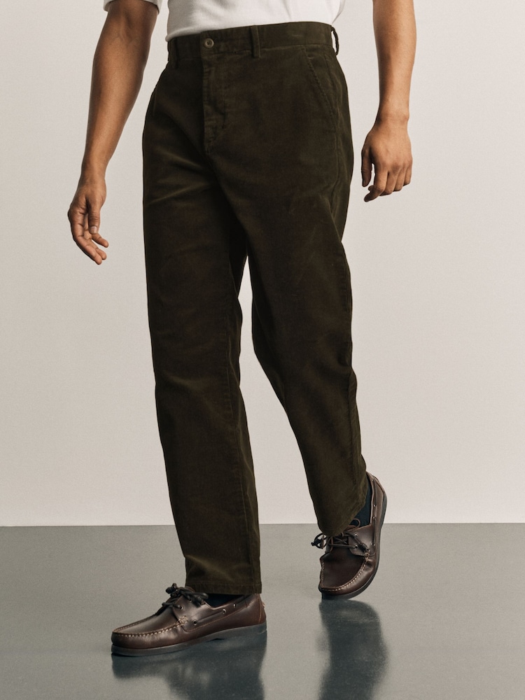 Khaki Straight Fit Corduroy Chino Trousers - Image 2 of 9