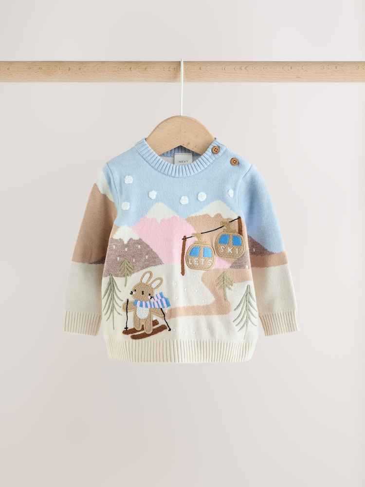 Ecru Bunny Character Knitted Scene Jumper and Leggings Baby Set (0mths-2yrs) - Image 2 of 10