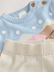 Ecru Bunny Character Knitted Scene Jumper and Leggings Baby Set (0mths-2yrs) - Image 7 of 10