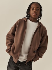 Mink Brown Oversized Fit Heavy Weight Zip Through Sweatshirt (3-16yrs) - Image 1 of 4