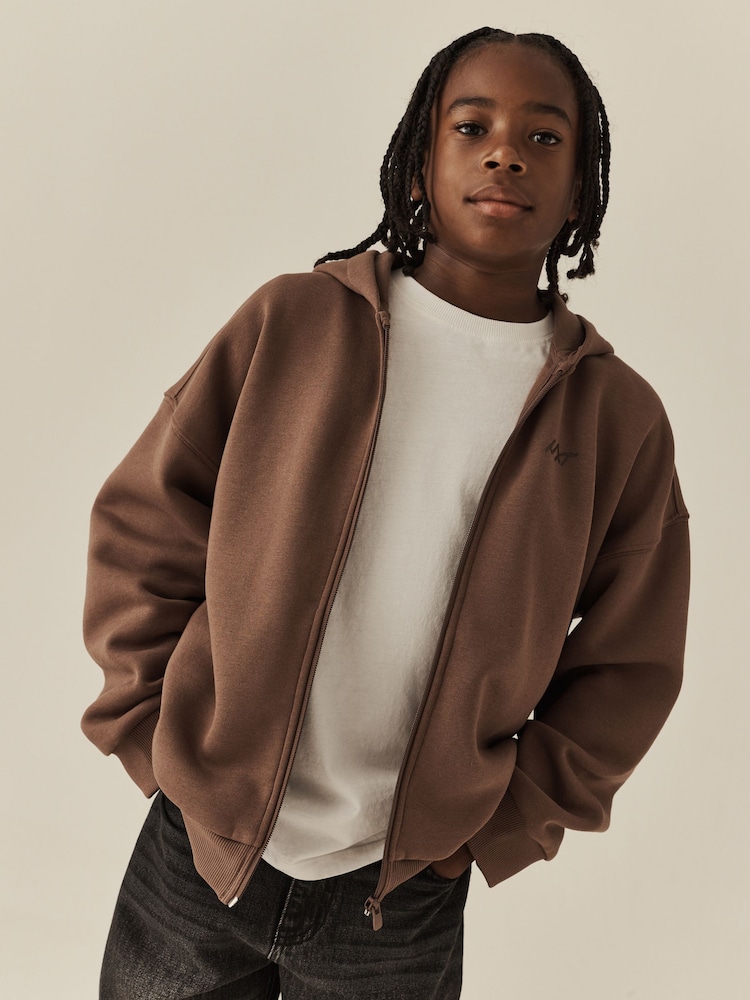 Mink Brown Oversized Fit Heavy Weight Zip Through Sweatshirt (3-16yrs) - Image 1 of 4 Mink Brown Oversized Fit Heavy Weight Zip Through Sweatshirt (3-16yrs) - Image 1 of 4