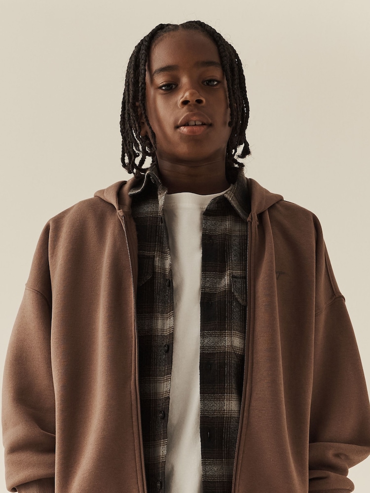 Mink Brown Oversized Fit Heavy Weight Zip Through Sweatshirt (3-16yrs) - Image 2 of 4 Mink Brown Oversized Fit Heavy Weight Zip Through Sweatshirt (3-16yrs) - Image 2 of 4