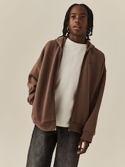 Mink Brown Oversized Fit Heavy Weight Zip Through Sweatshirt (3-16yrs) - Image 4 of 4