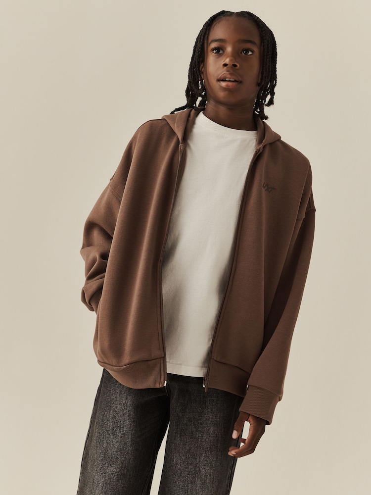 Mink Brown Oversized Fit Heavy Weight Zip Through Sweatshirt (3-16yrs) - Image 4 of 4 Mink Brown Oversized Fit Heavy Weight Zip Through Sweatshirt (3-16yrs) - Image 4 of 4